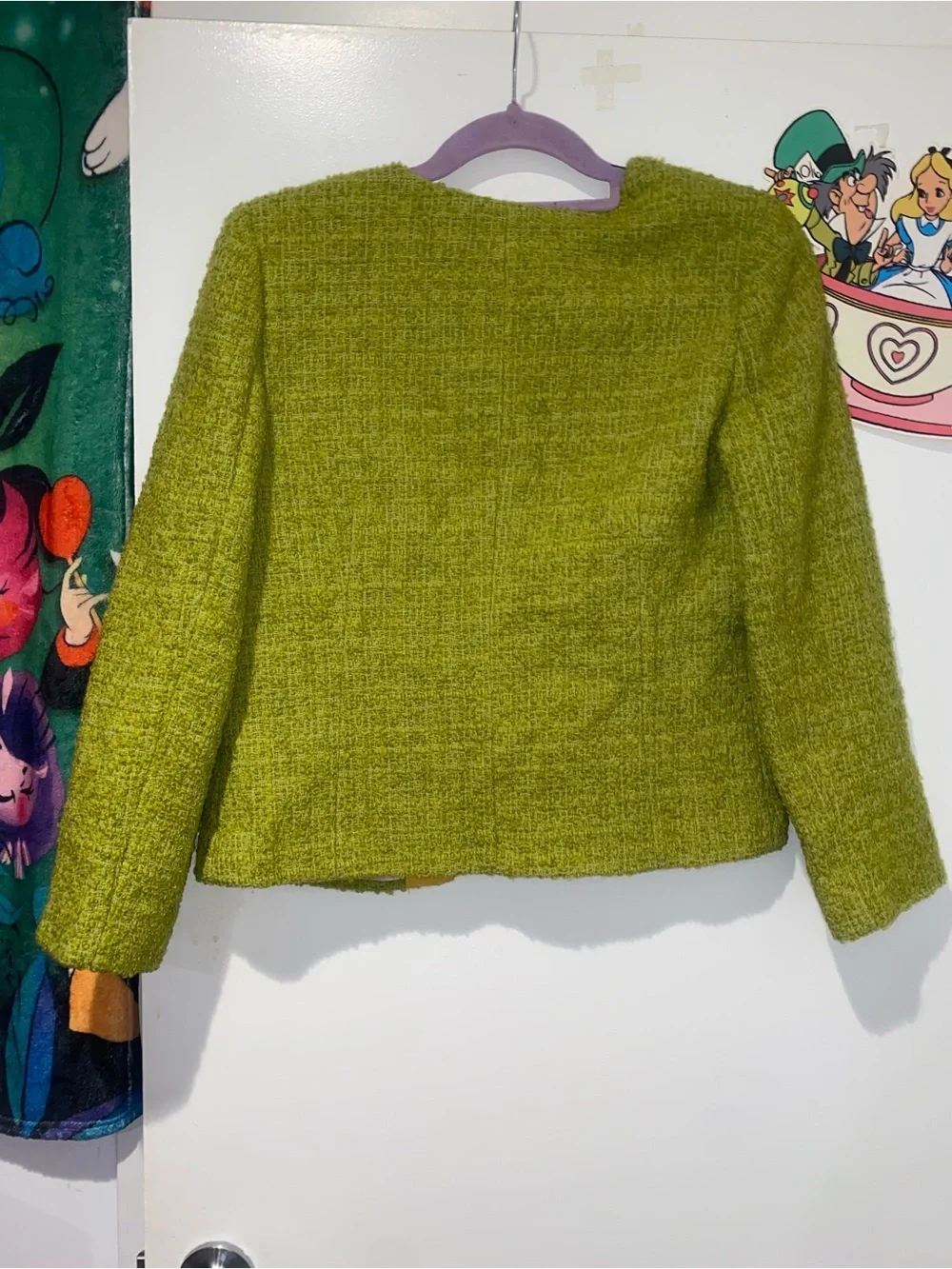 J.Crew Lime Green Wool Blend Tweed Open Front Blazer Jacket Size 2